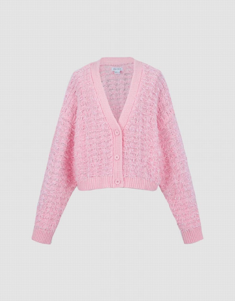 Urban Revivo Drop Shoulder Sleeve V-Neck Knitted Women's Cardigan Pink | EWY2290PW