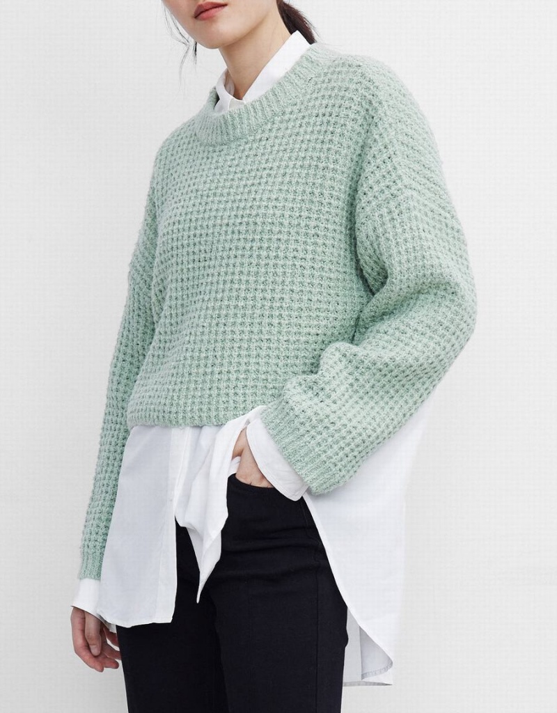 Urban Revivo Drop Shoulder Cropped Women's Sweaters Green | QOX7722YA