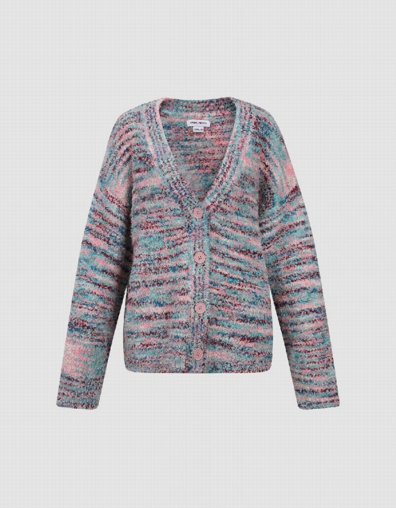 Urban Revivo Drop Shoulder Sleeve Knitted Women's Cardigan Pink | EQN2721DI