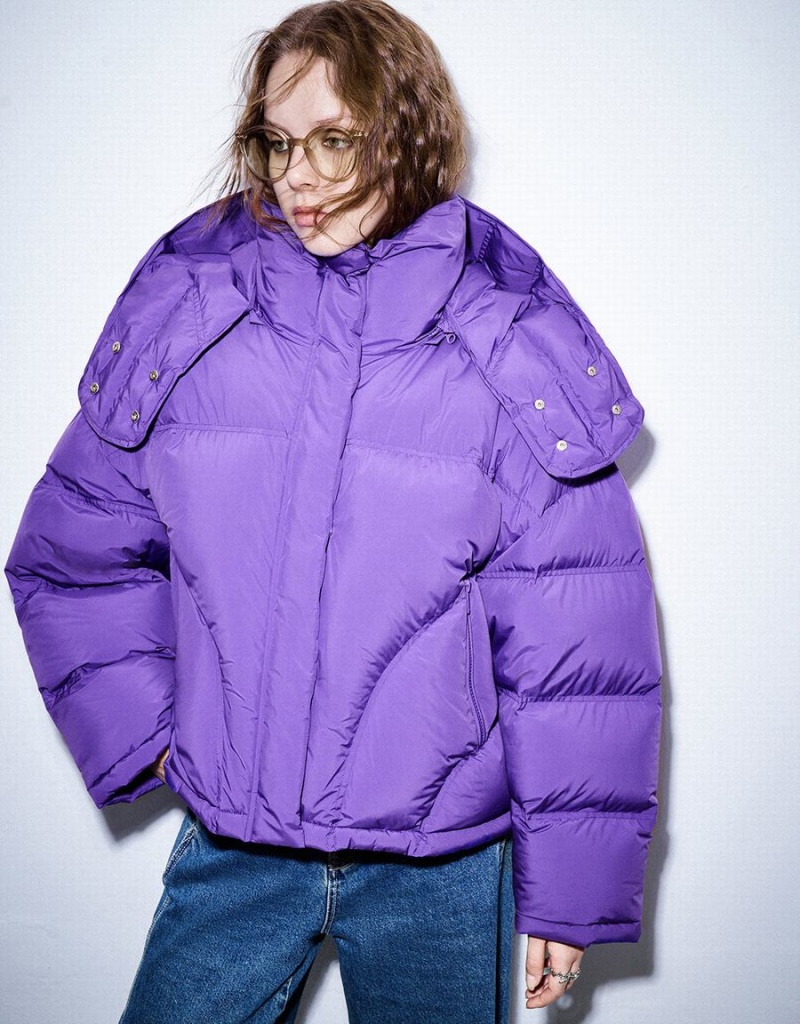 Urban Revivo Drop Shoulder Sleeve Women's Puffer Jacket Purple | RBH10068QL