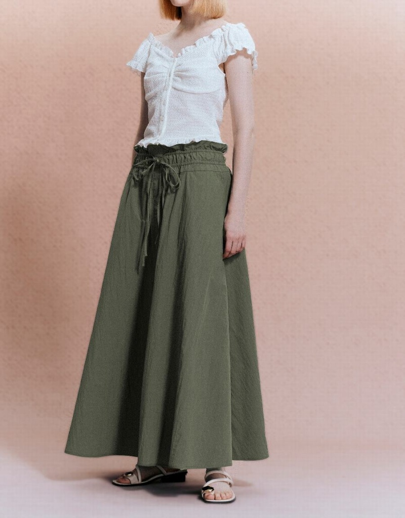 Urban Revivo Elastic Waist A-Line Women's Skirts Green | XML3568CA