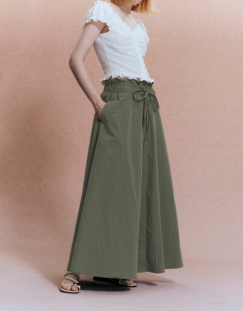 Urban Revivo Elastic Waist A-Line Women's Skirts Green | XML3568CA