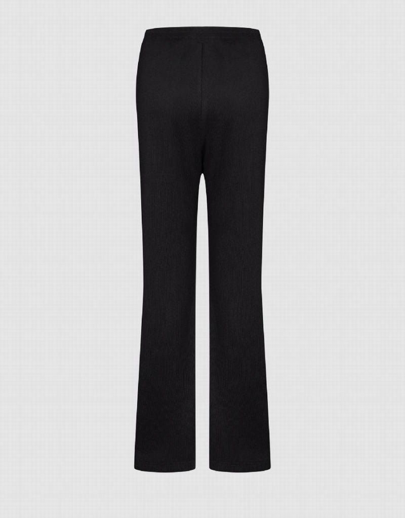 Urban Revivo Elastic Waist Knitted Flare Women's Pants Black | IZQ6698NU