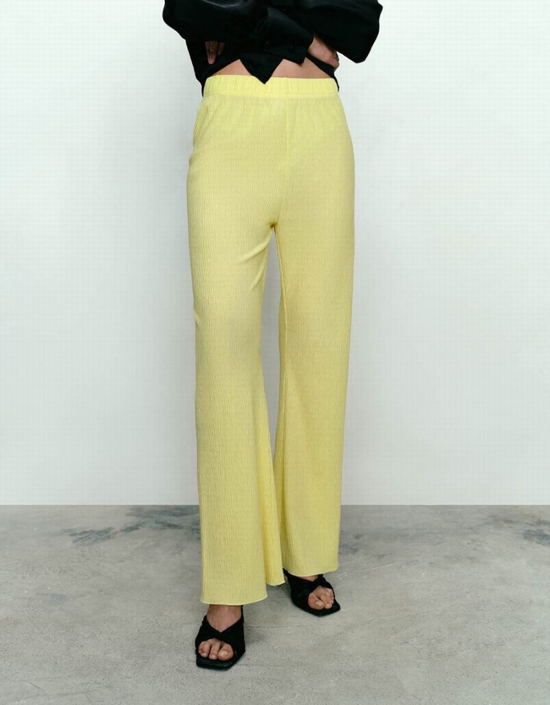 Urban Revivo Elastic Waist Knitted Flare Women's Pants Yellow | IFP7435QE