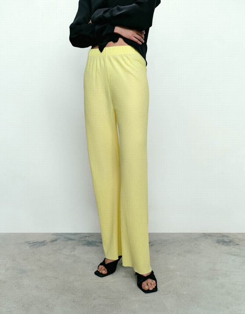 Urban Revivo Elastic Waist Knitted Flare Women's Pants Yellow | IFP7435QE