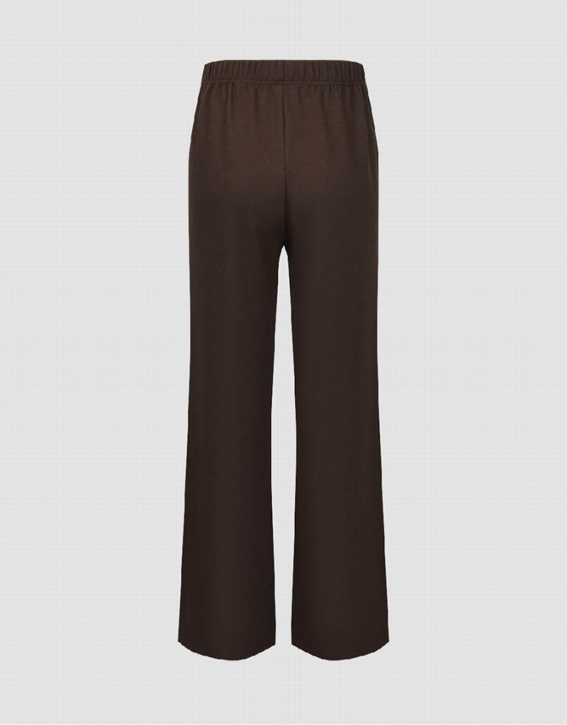 Urban Revivo Elastic Waist Knitted Wide-Leg Women's Pants Brown | FJT3186KU