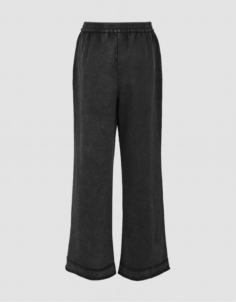 Urban Revivo Elastic Waist Knitted Wide-Leg Women's Pants Dark Grey | QYV6242NX