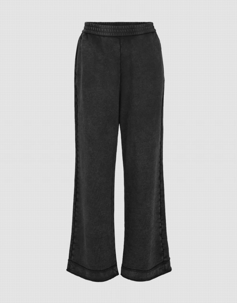 Urban Revivo Elastic Waist Knitted Wide-Leg Women\'s Pants Dark Grey | QYV6242NX