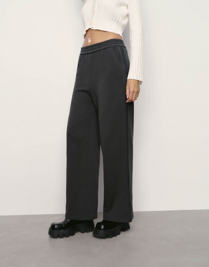 Urban Revivo Elastic Waist Knitted Wide-Leg Women's Pants Dark Grey | STS1345GN