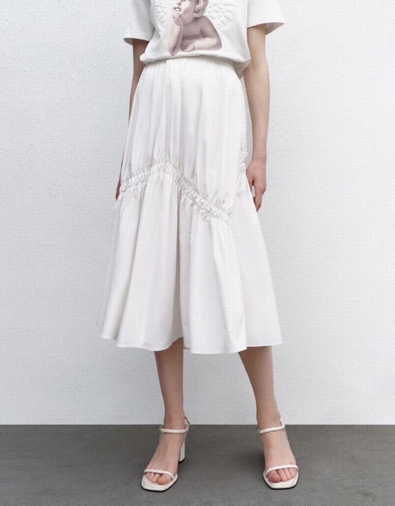 Urban Revivo Elastic Waist Maxi A-Line Women's Skirts White | QBC7574AB