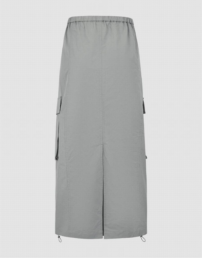 Urban Revivo Elastic Waist Midi A-Line Women's Skirts Light Grey | PKL353JQ