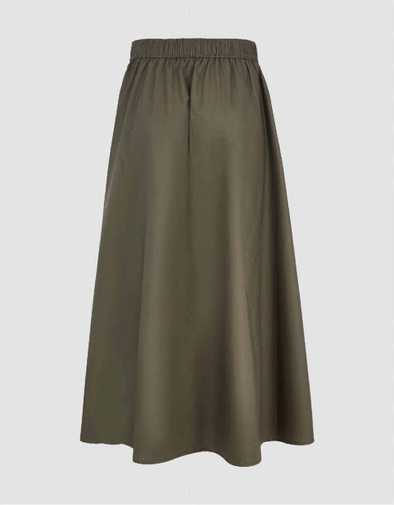 Urban Revivo Elastic Waist Midi A-Line Women's Skirts Green | HQV3967ZB