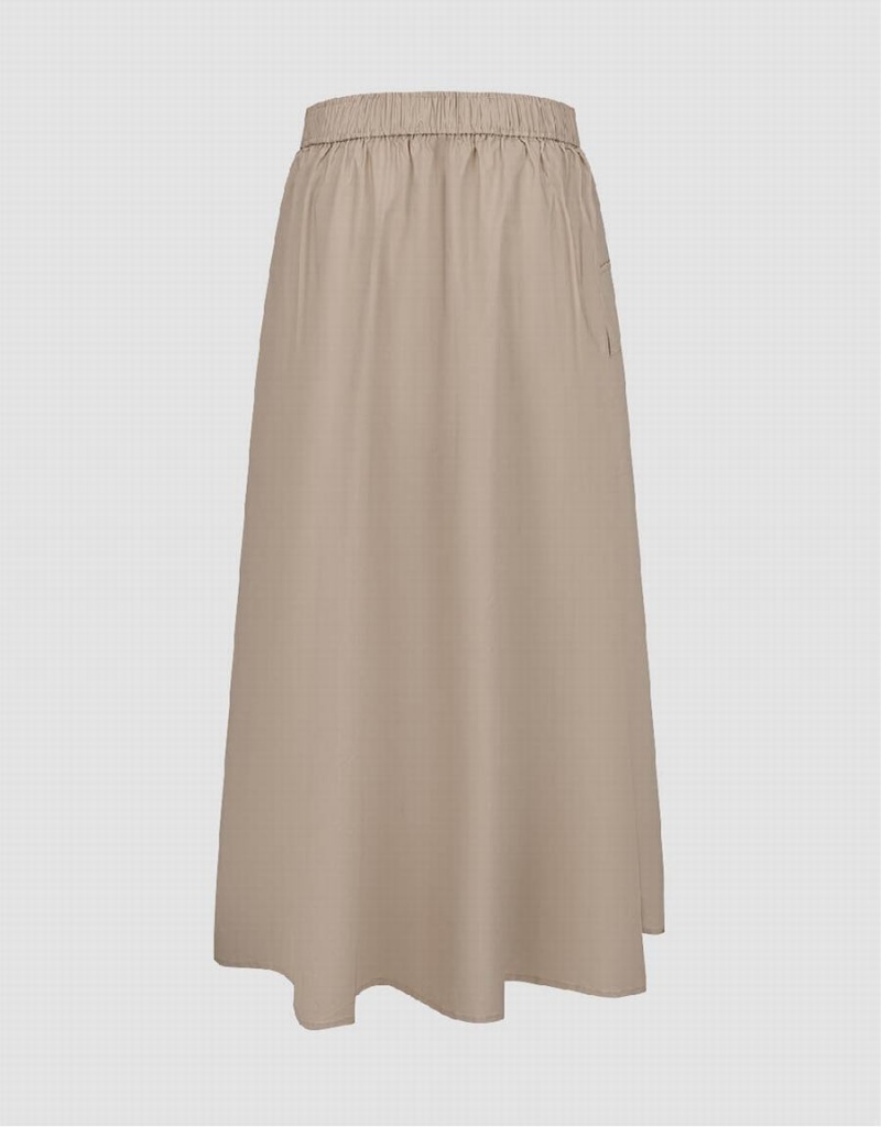 Urban Revivo Elastic Waist Midi A-Line Women's Skirts Khaki | IOA7181YH