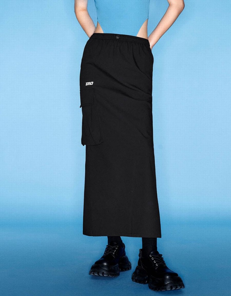 Urban Revivo Elastic Waist Midi Straight Women's Skirts Black | SSA9638KI