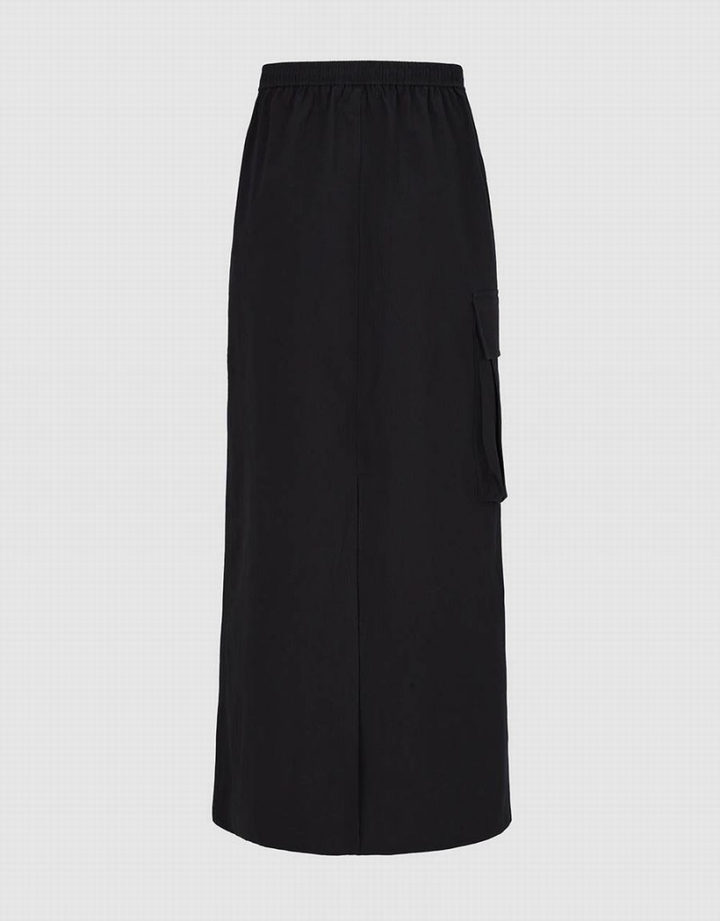 Urban Revivo Elastic Waist Midi Straight Women's Skirts Black | SSA9638KI