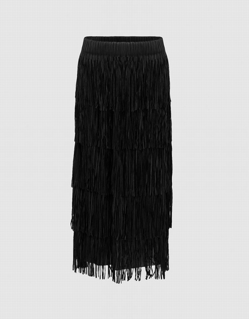 Urban Revivo Elastic Waist Midi Straight Women\'s Skirts Black | DGS3967VV