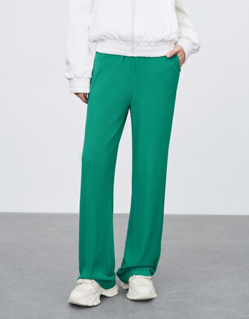 Urban Revivo Elastic Waist Straight Women's Pants Green | HNW3879TP