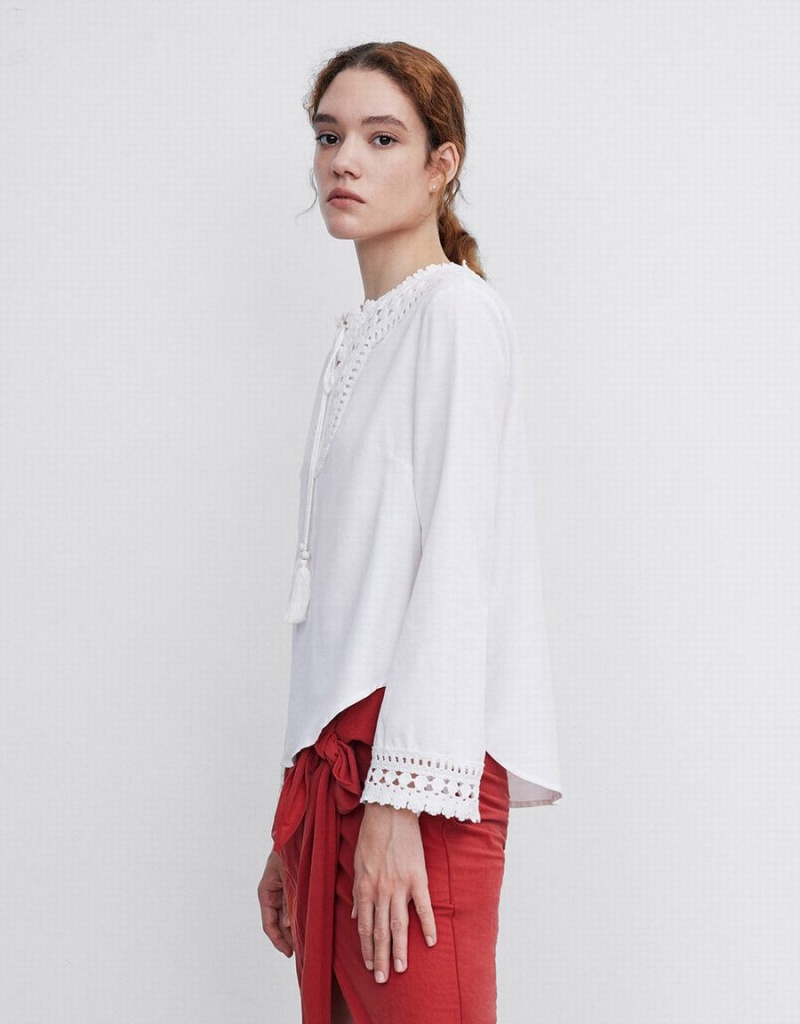 Urban Revivo Embroidered Women's Blouse White | XQY287BV