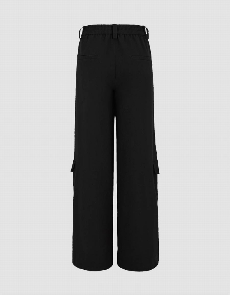 Urban Revivo Flap Pocket Wide Leg Women's Pants Black | CHU762HP