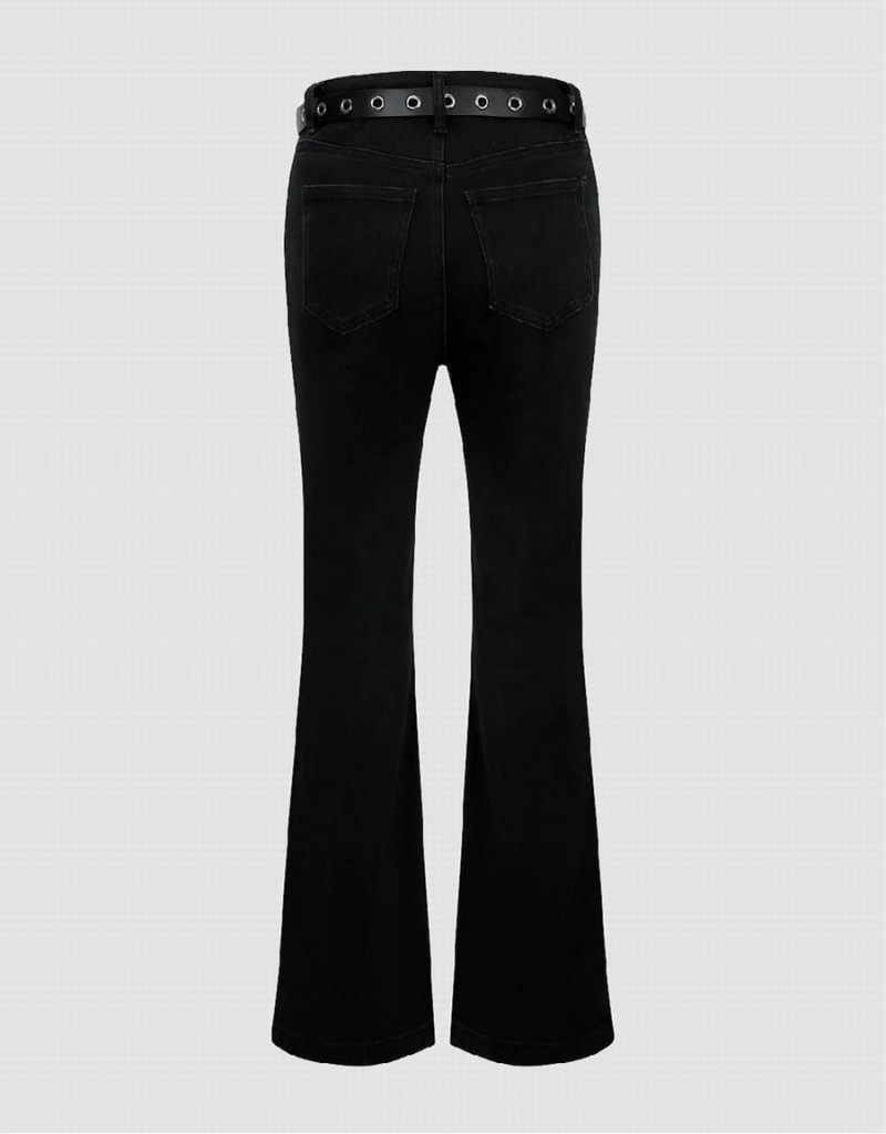 Urban Revivo Flare With Belt Women's Jeans Black | OUY463DA