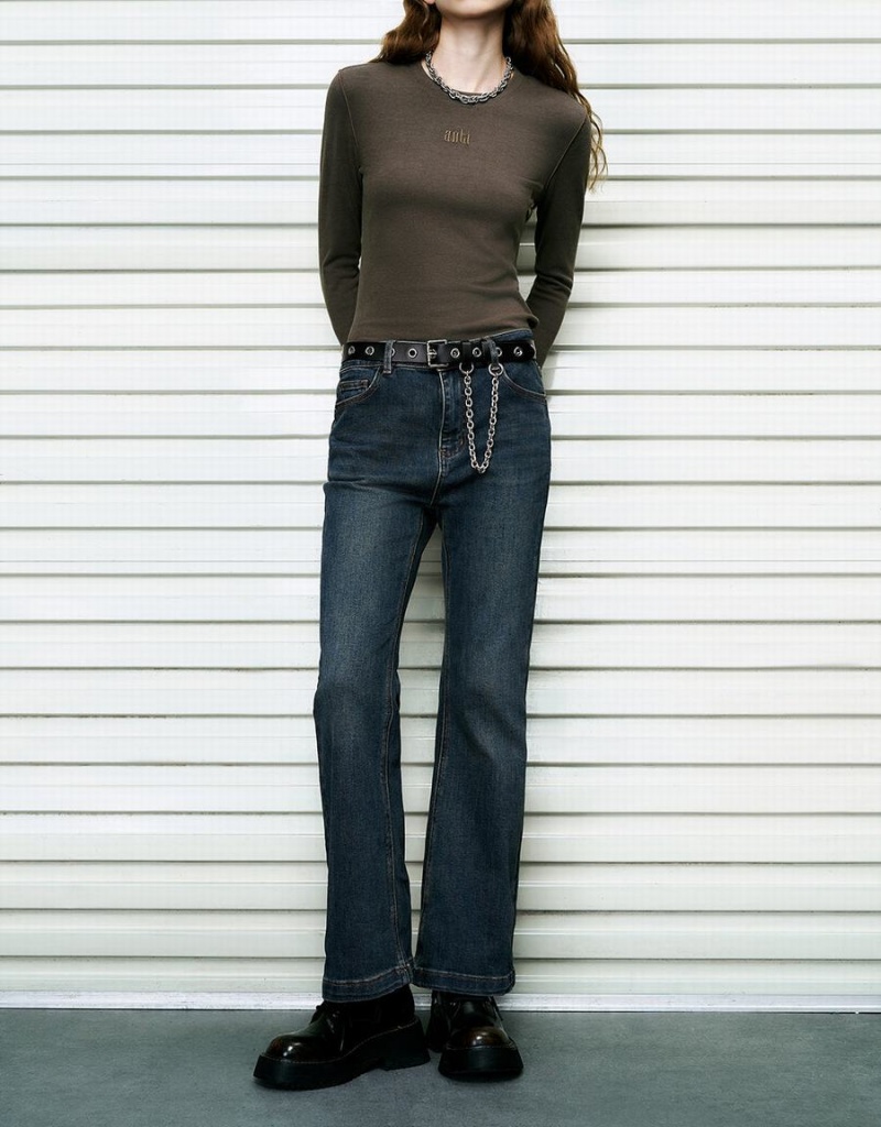 Urban Revivo Flare With Belt Women's Jeans Blue | ZNX934SG