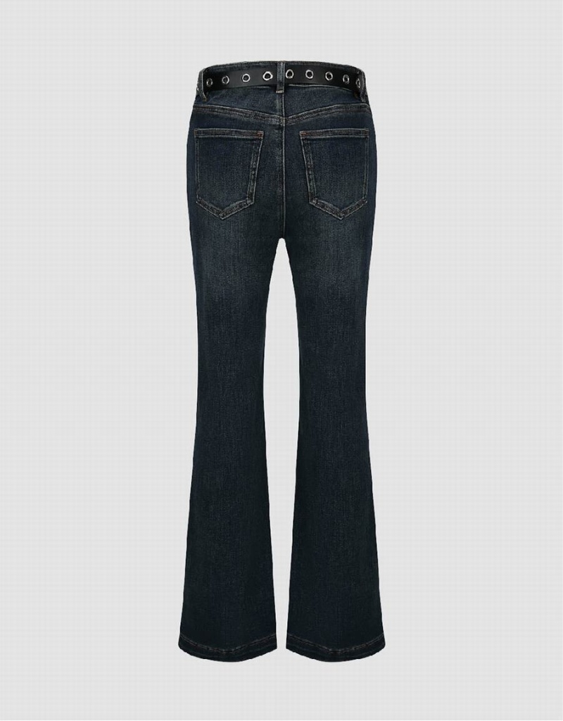 Urban Revivo Flare With Belt Women's Jeans Blue | ZNX934SG