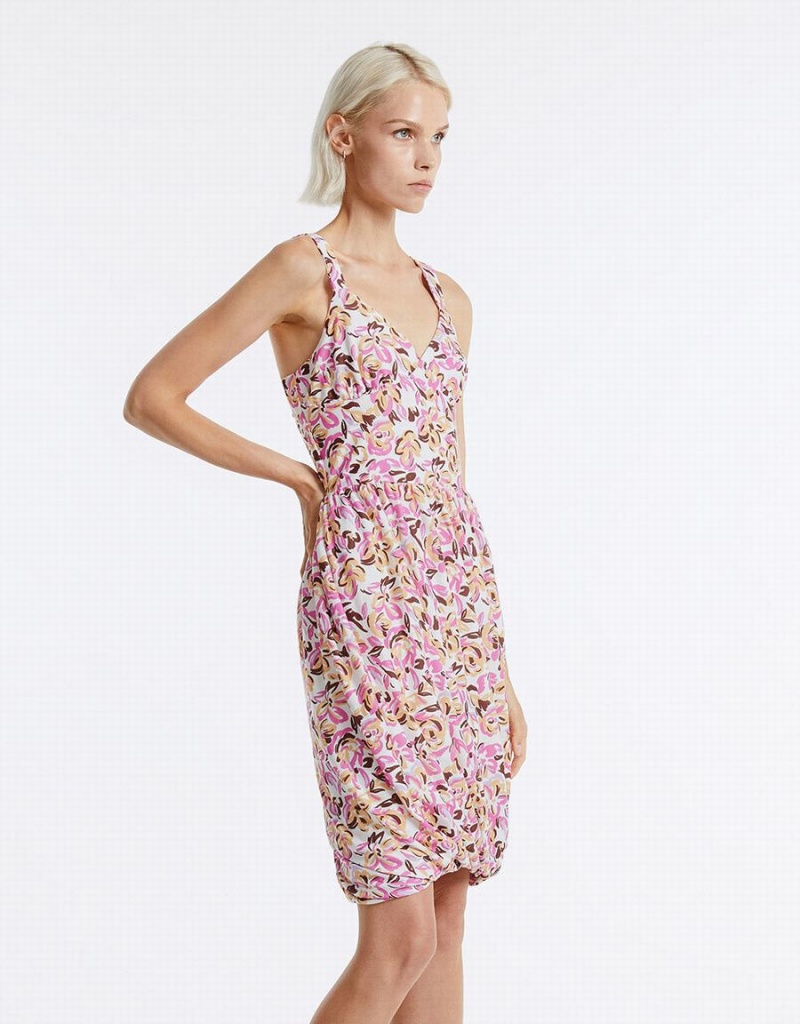 Urban Revivo Floral Balloon Women's Dress Purple | OVO5726YT