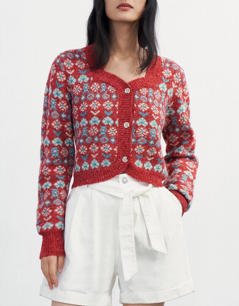 Urban Revivo Floral Button Up Women's Cardigan Red | DNT4545PJ