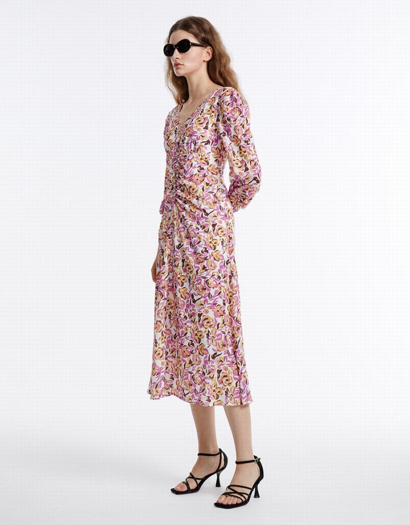 Urban Revivo Floral Chiffon Women's Dress Purple | KJL4831UL