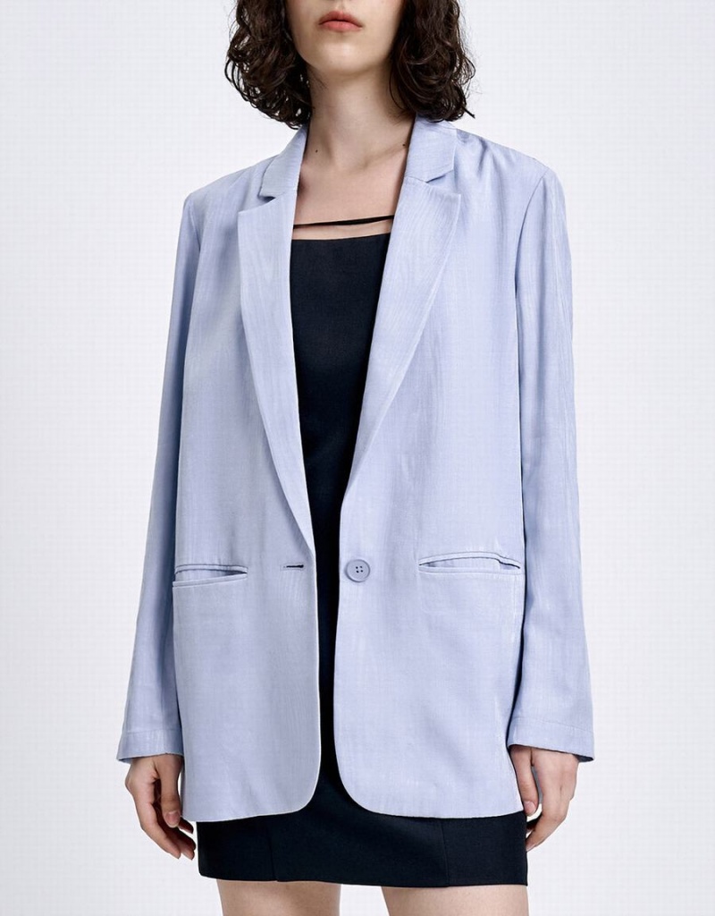 Urban Revivo Floral Jacquard Single Breasted Women's Blazers Blue | DIX7044LD