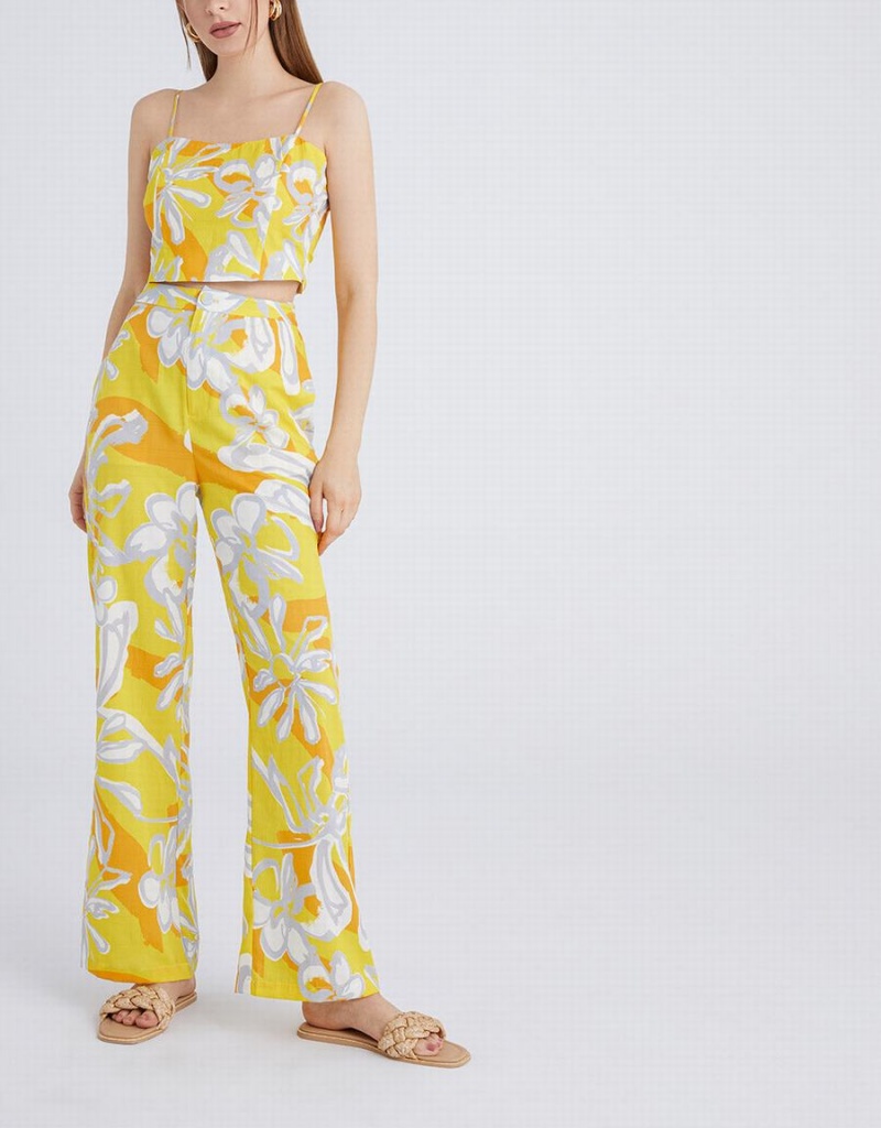 Urban Revivo Floral Jacquard Wide Leg Women's Pants Yellow | TAJ7495RI