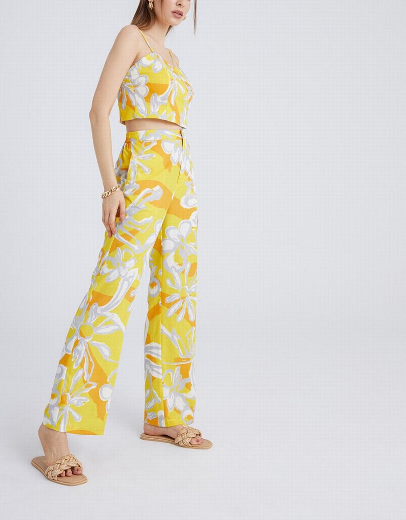 Urban Revivo Floral Jacquard Wide Leg Women's Pants Yellow | TAJ7495RI