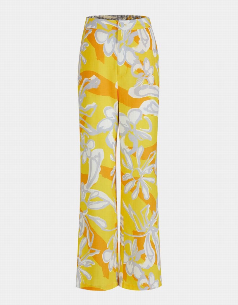 Urban Revivo Floral Jacquard Wide Leg Women\'s Pants Yellow | TAJ7495RI