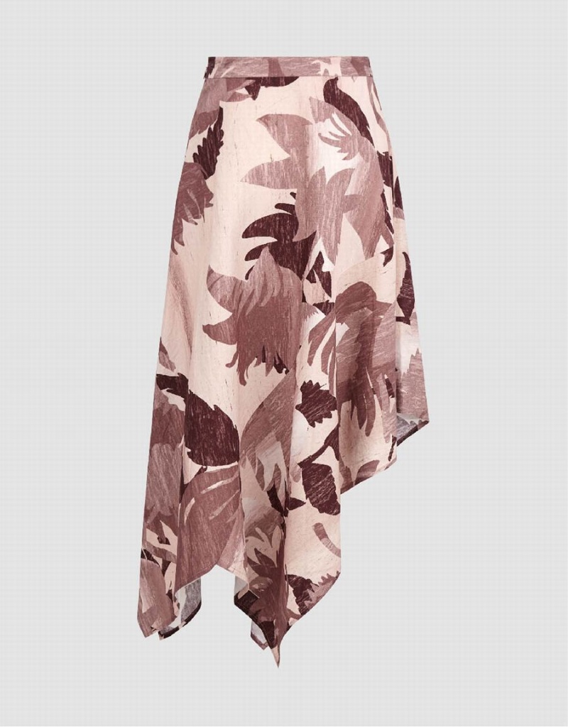 Urban Revivo Floral Midi A-Line Women's Skirts Pink | LUH6654FR