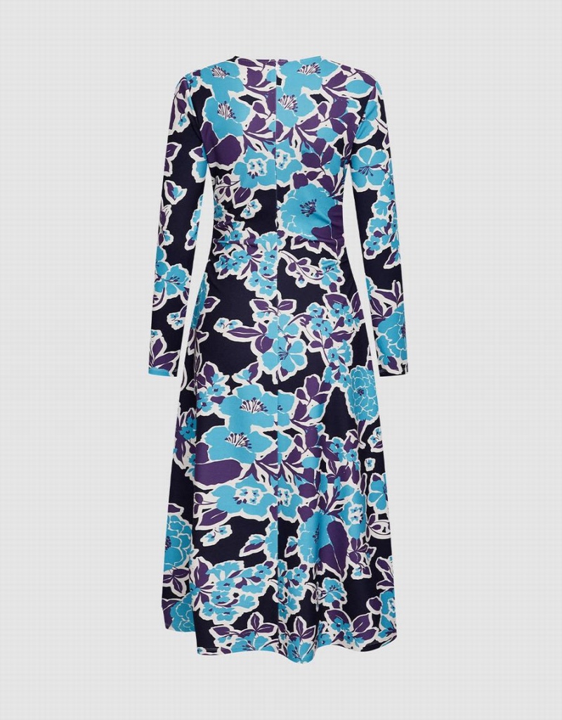 Urban Revivo Floral Print Knit Women's Dress Blue | XDB10035GR