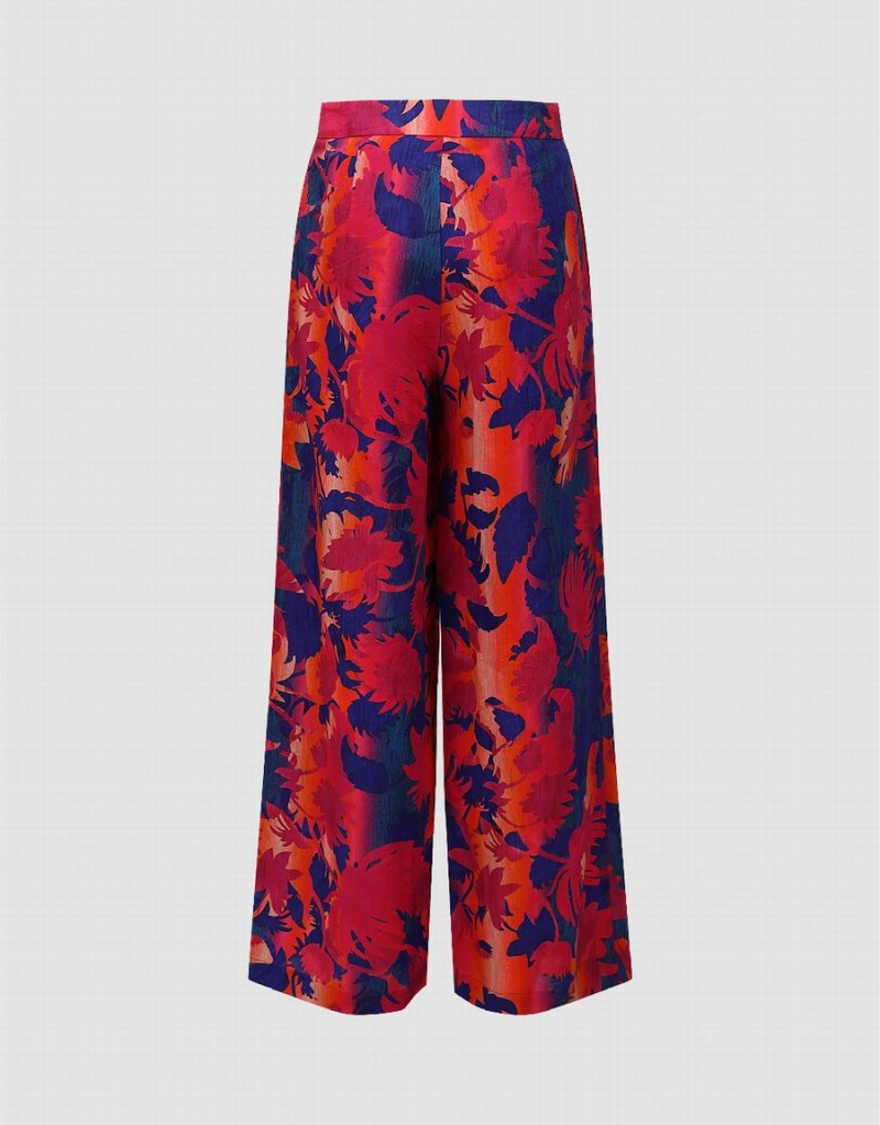 Urban Revivo Floral Printed Wide-Leg Women's Pants Red | REI1745ZP