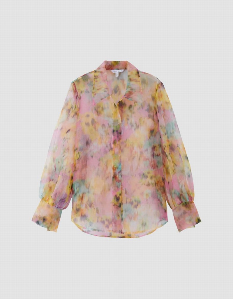 Urban Revivo Flowers Printed Sheer Overhead Women's Blouse Multicolor | HDM8971BS