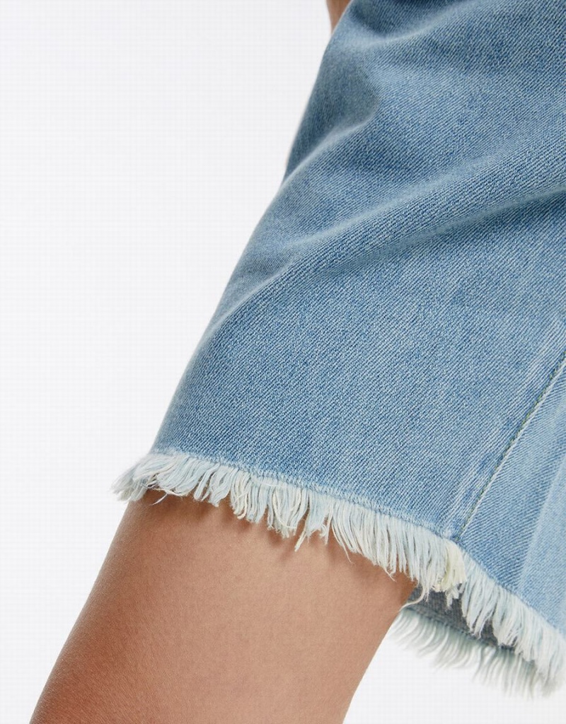 Urban Revivo Frayed Hem Denim Women's Shorts Blue | LXV8779KW