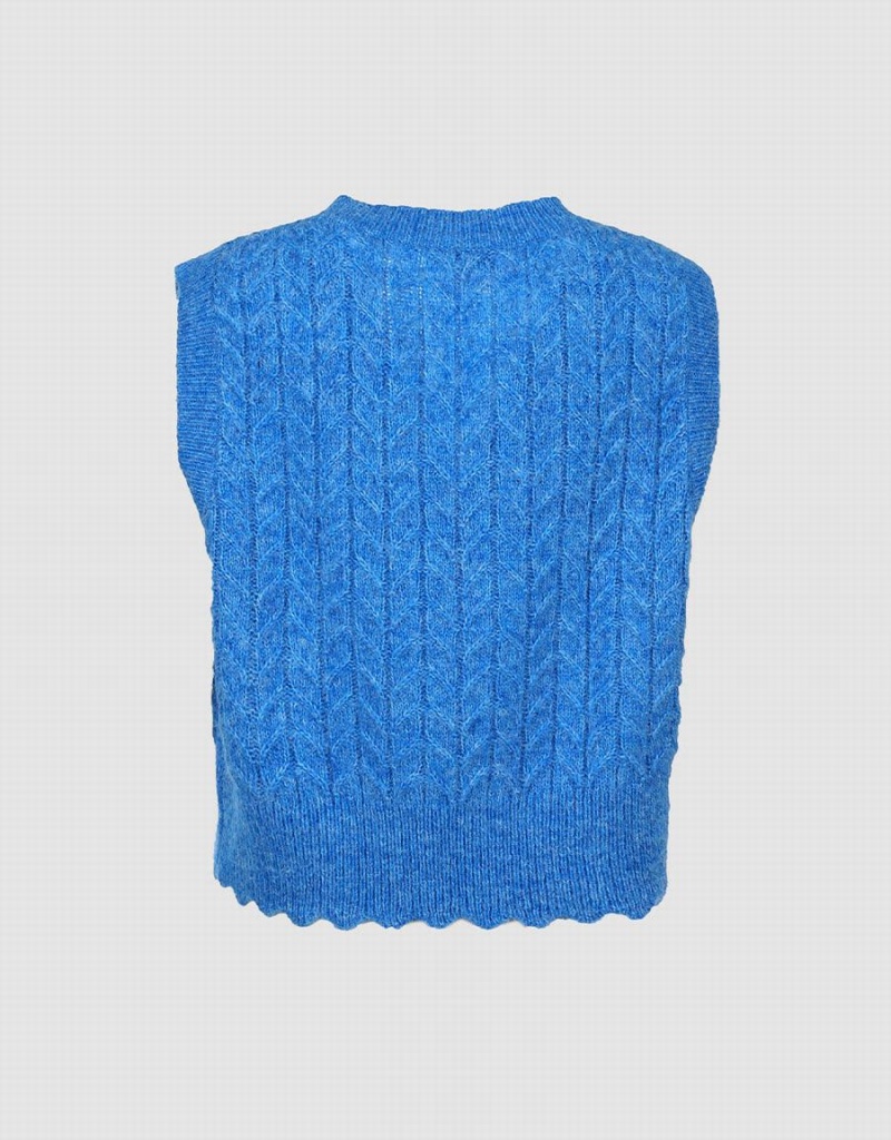 Urban Revivo Fuzzy Cable Knit Women's Tank Top Blue | QHA5610WH