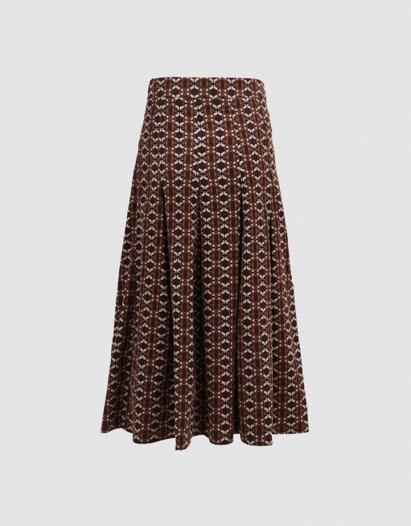 Urban Revivo Geometric Long Print Women's Skirts Brown | KTV668UD