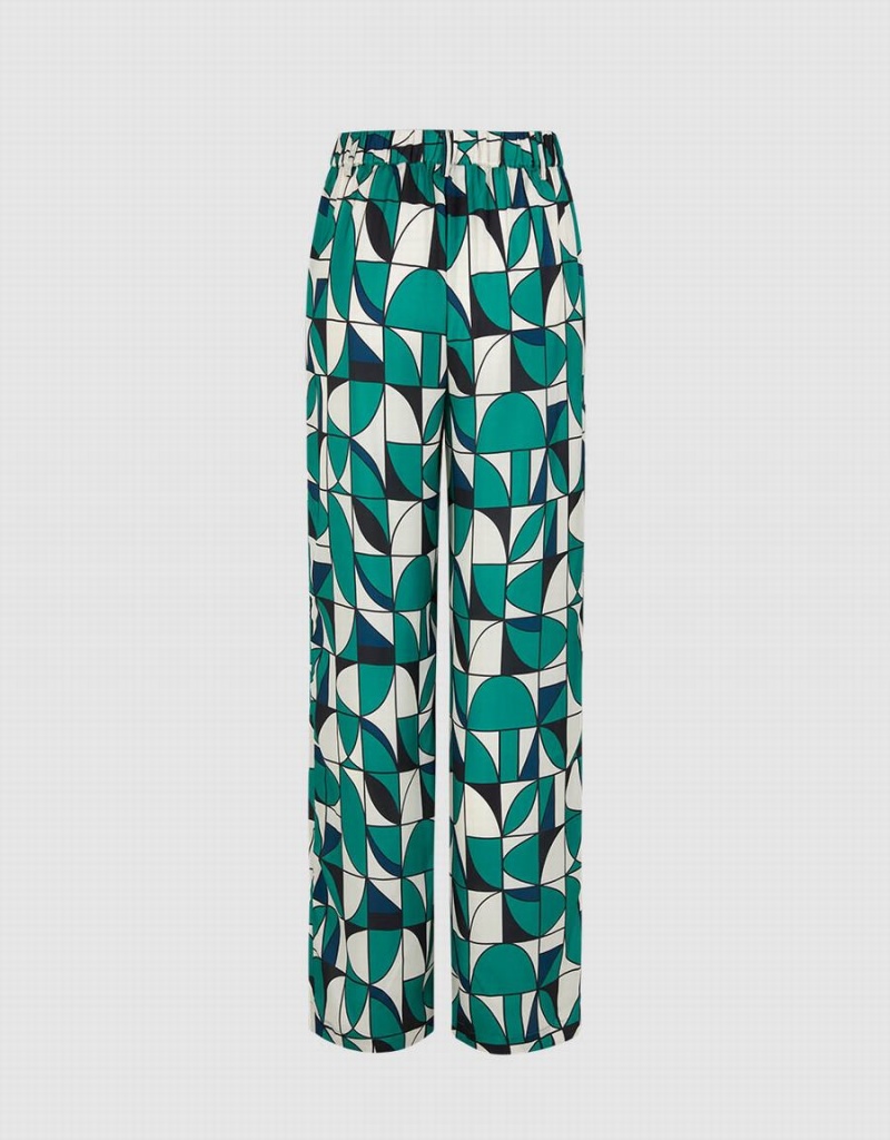 Urban Revivo Geometric Print Wide Leg Women's Pants Green Black White | JMJ7538QE