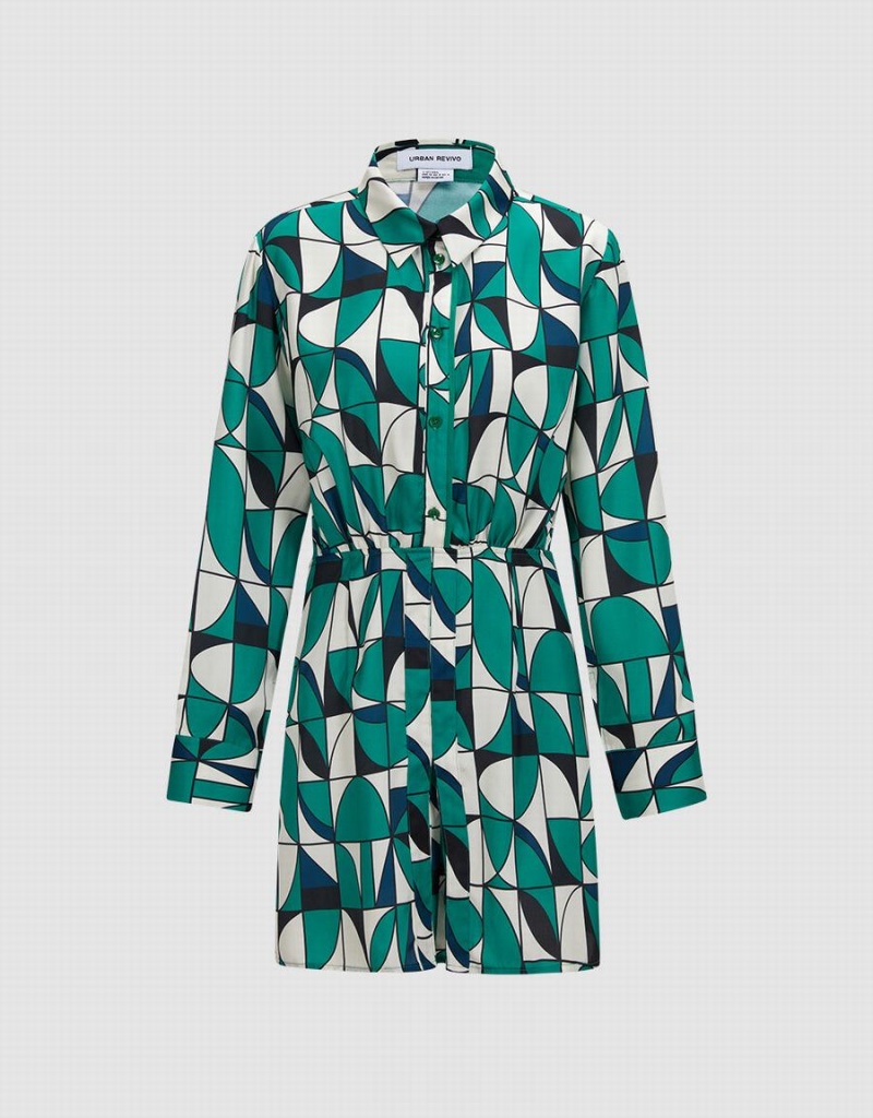 Urban Revivo Geometric Print Women's Dress Green | OYK9332VR