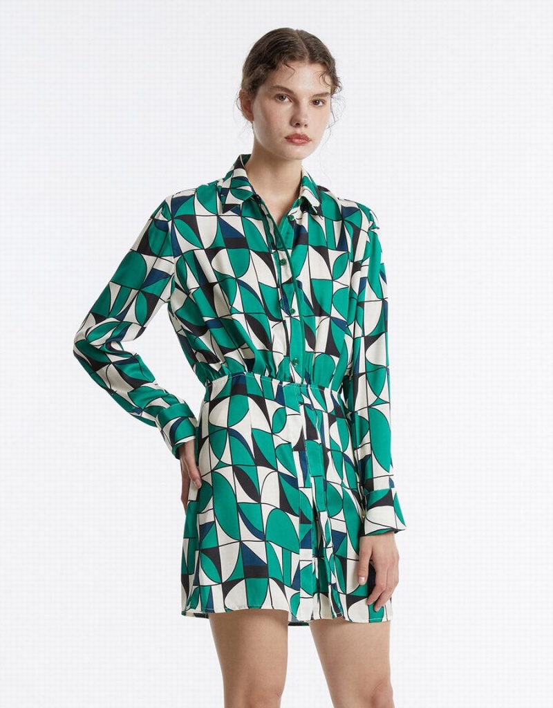 Urban Revivo Geometric Print Women\'s Dress Green | OYK9332VR