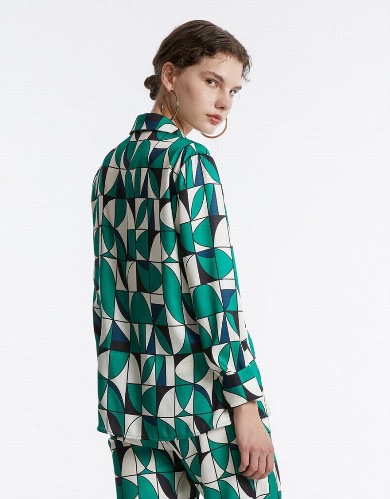 Urban Revivo Geometric Print Women's Shirts Green | ZRP6128UA