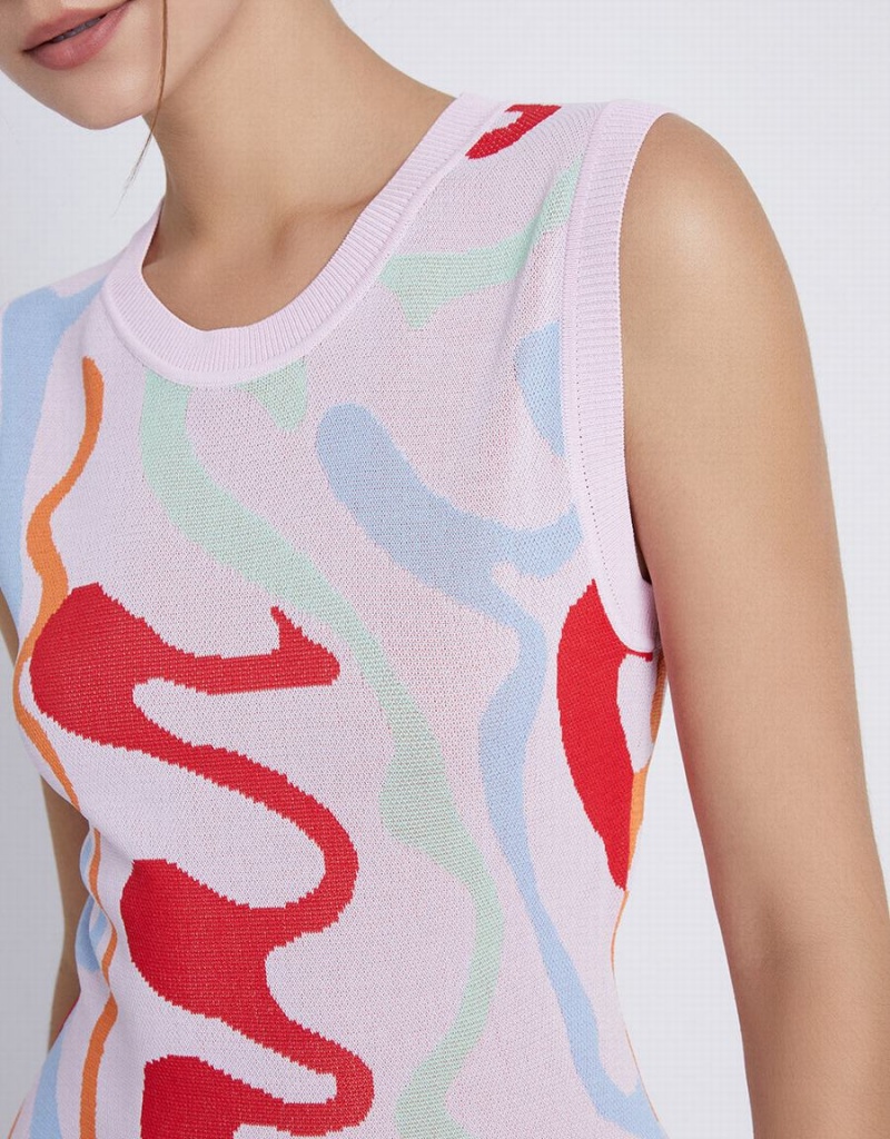 Urban Revivo Graffiti Knitted Sleeveless Women's Dress Multicolor | QDF4243GB