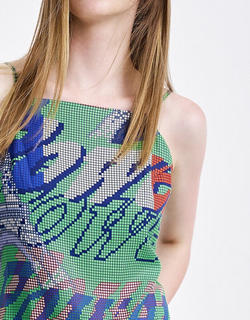 Urban Revivo Graffiti Print Cami Mini Women's Dress Green | PUK7047IA