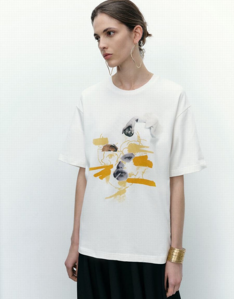 Urban Revivo Graphic Crew Neck Straight Women's T Shirts White | VOW730KM