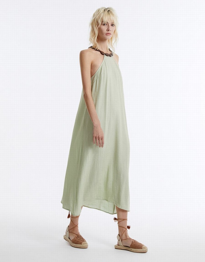 Urban Revivo Halter Midi Women's Dress Green | OFA3945FI