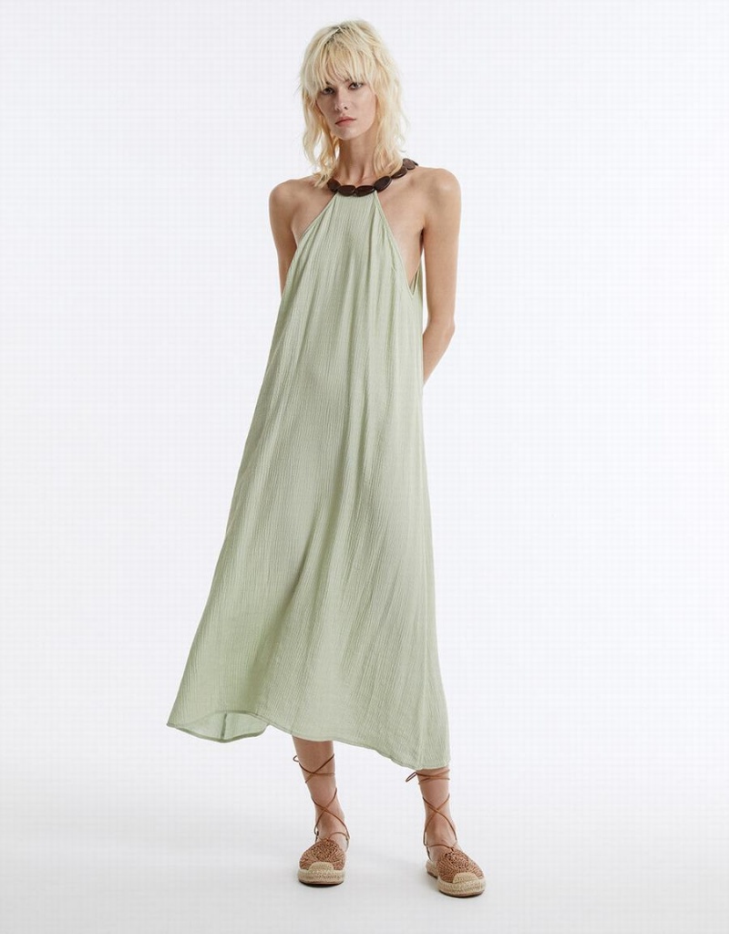 Urban Revivo Halter Midi Women\'s Dress Green | OFA3945FI