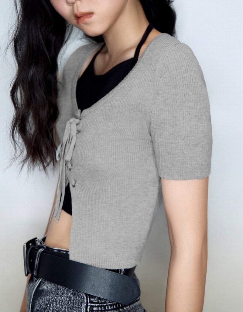 Urban Revivo Halter Neck 2 In 1 Knitted Women's Cardigan Grey | OMS5241WG